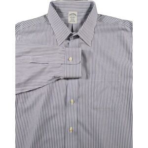 Brooks Brothers Dress Shirt Mens 18-35 Regent Purple Stripe Non Iron Button